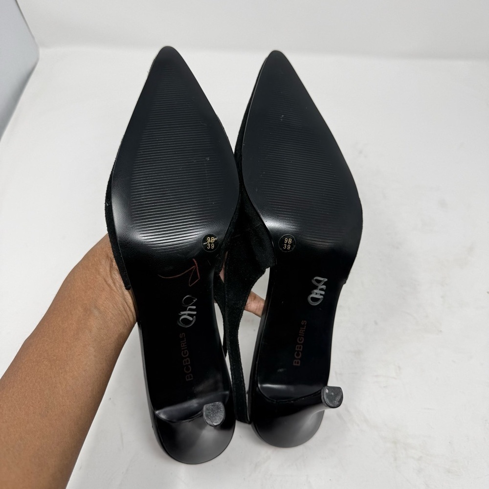 BCBG Black Suede Pointed Toe Heel Sling Back Shoes Retro Party Women’s US 9 B - Picture 6 of 9
